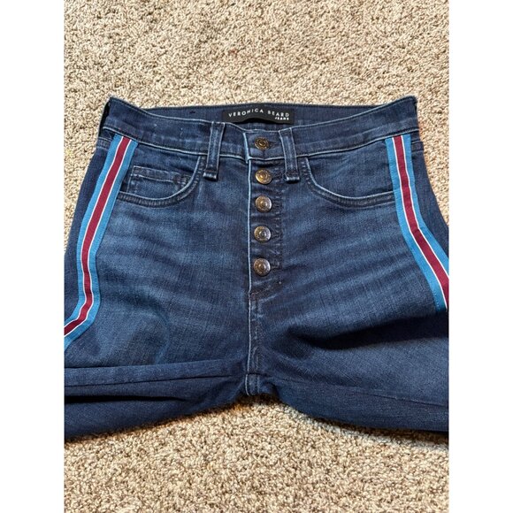 Veronica Beard Debbie 10” Skinny Midnight Fray & Tux Striped Stretch Denim Jeans - Picture 5 of 12